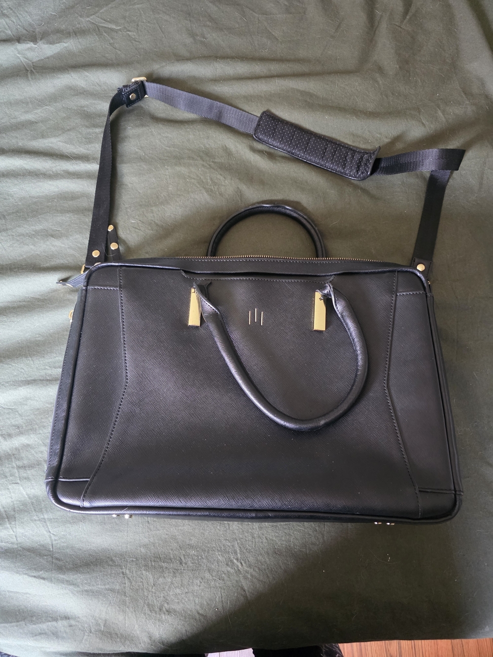 La Mansio Women's Black Leather Bag with Shoulder Strap